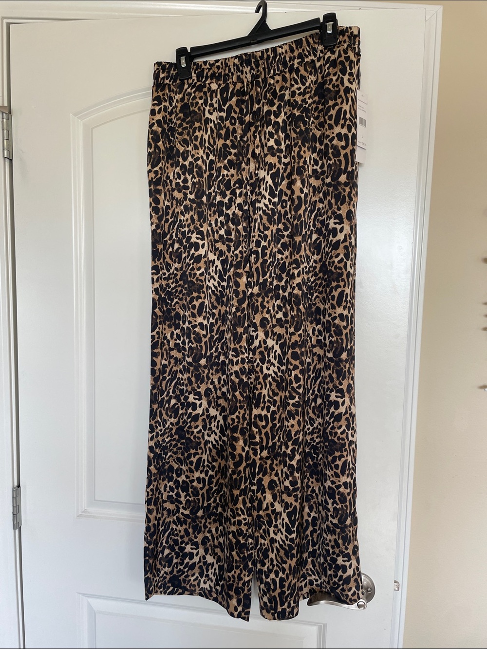 Silk Leopard Print Wide Leg Pants - Black & Tan